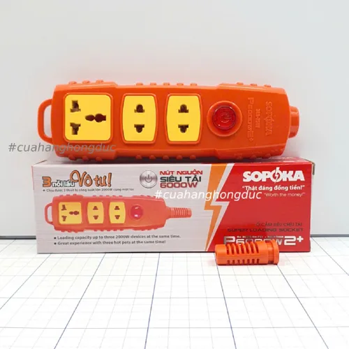 Ổ Cắm Điện 3 Lỗ 6000W Không Dây Nút Nguồn P6000W2+ SOPOKA