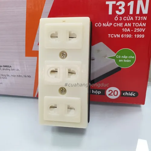 Ổ Cắm Điện 3 Lỗ Gắn Táp Lô Có Màn Che T31N SOPOKA