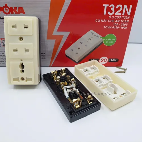Ổ Cắm Điện 3 Lỗ Gắn Táp Lô Có Màn Che T32N SOPOKA