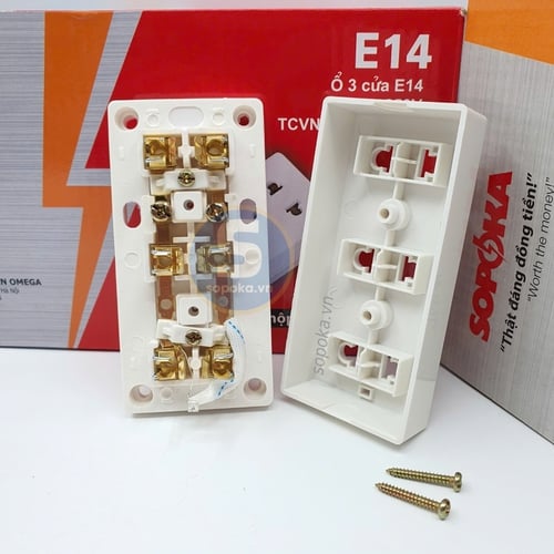 Ổ Cắm Điện 3 Lỗ Gắn Tường Gắn Táp Lô E14 SOPOKA