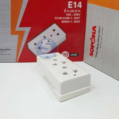 Ổ Cắm Điện 3 Lỗ Gắn Tường Gắn Táp Lô E14 SOPOKA