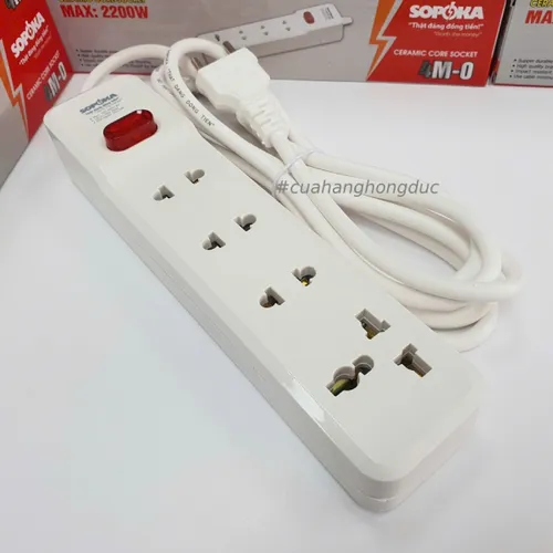 Ổ Cắm Điện 4 Lỗ 2200W Lõi Sứ Có Dây Công Tắc 4M2 SOPOKA