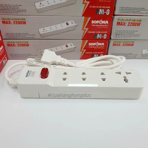 Ổ Cắm Điện 4 Lỗ 2200W Lõi Sứ Có Dây Công Tắc 4M2 SOPOKA