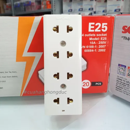 Ổ Cắm Điện 4 Lỗ Gắn Tường Gắn Táp Lô E25 SOPOKA