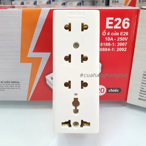 Ổ Cắm Điện 4 Lỗ Gắn Tường Gắn Táp Lô E26 SOPOKA