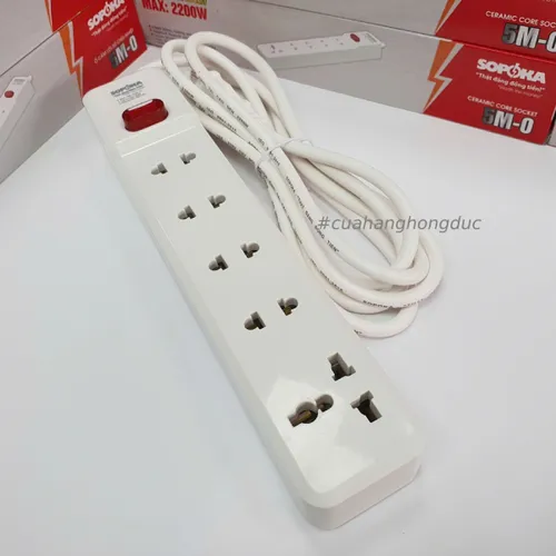 Ổ Cắm Điện 5 Lỗ 2200W Lõi Sứ Có Dây Công Tắc 5M2 SOPOKA