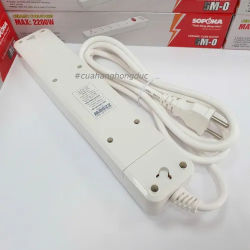 Ổ Cắm Điện 5 Lỗ 2200W Lõi Sứ Có Dây Công Tắc 5M2 SOPOKA