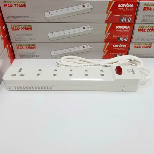 Ổ Cắm Điện 6 Lỗ 2200W Lõi Sứ Có Công Tắc 6M2 SOPOKA