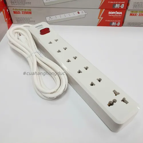 Ổ Cắm Điện 6 Lỗ 2200W Lõi Sứ Có Công Tắc 6M2 SOPOKA