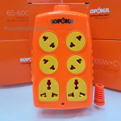 Ổ Cắm Điện 6000W 6 Lỗ Chéo Không Dây 30A 6S-6000W+C SOPOKA