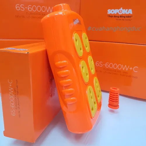 Ổ Cắm Điện 6000W 6 Lỗ Chéo Không Dây 30A 6S-6000W+C SOPOKA