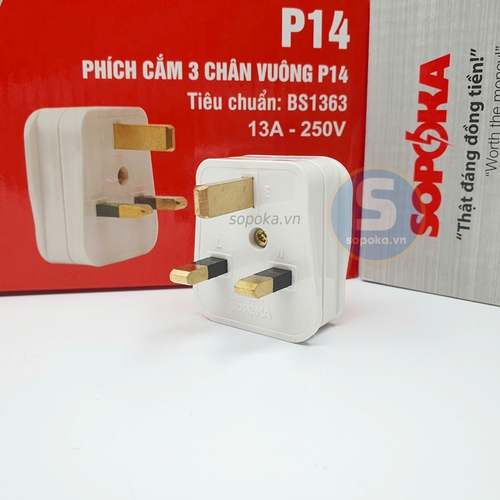 Phích Cắm 3 Chân Vuông Tiêu Chuẩn Nước Anh BS1363 P14 SOPOKA