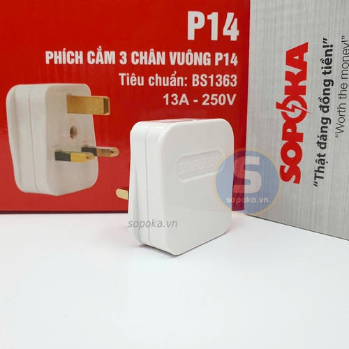 Phích Cắm 3 Chân Vuông Tiêu Chuẩn Nước Anh BS1363 P14 SOPOKA