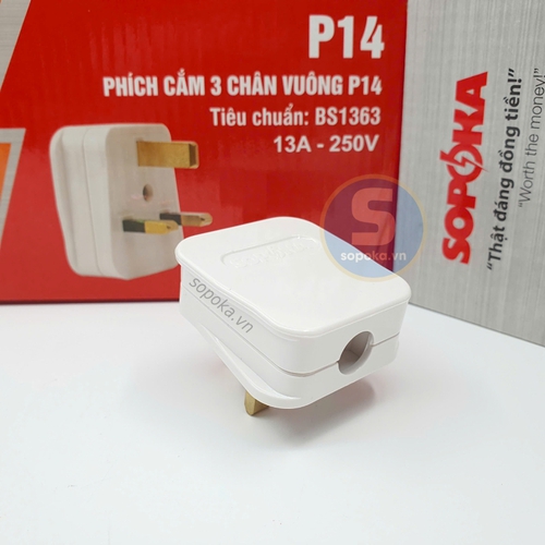 Phích Cắm 3 Chân Vuông Tiêu Chuẩn Nước Anh BS1363 P14 SOPOKA