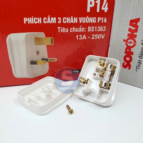 Phích Cắm 3 Chân Vuông Tiêu Chuẩn Nước Anh BS1363 P14 SOPOKA