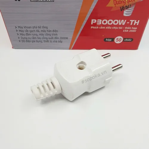 Phích Cắm Điện 3000W Siêu Chịu Tải Thân Hẹp P3000W-TH SOPOKA (Chân 5mm)