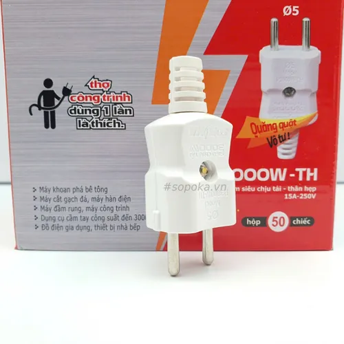 Phích Cắm Điện 3000W Siêu Chịu Tải Thân Hẹp P3000W-TH SOPOKA (Chân 5mm)