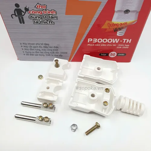 Phích Cắm Điện 3000W Siêu Chịu Tải Thân Hẹp P3000W-TH SOPOKA (Chân 5mm)
