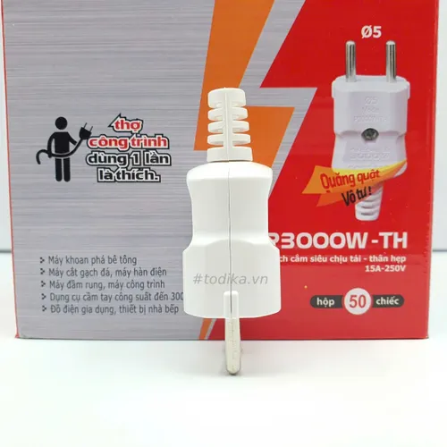 Phích Cắm Điện 3000W Siêu Chịu Tải Thân Hẹp P3000W-TH SOPOKA (Chân 5mm)