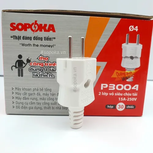 Phích Cắm Điện Chịu Tải 3000W Chân 4mm P3004 SOPOKA