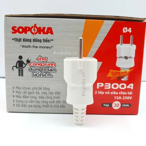 Phích Cắm Điện Chịu Tải 3000W Chân 4mm P3004 SOPOKA
