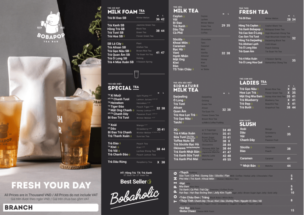 Menu thương hiệu Bobabop Menu thương hiệu Bobabop