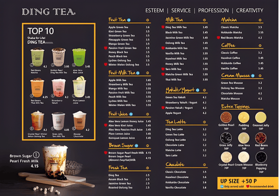 Menu thương hiệu Ding Tea Menu thương hiệu Ding Tea