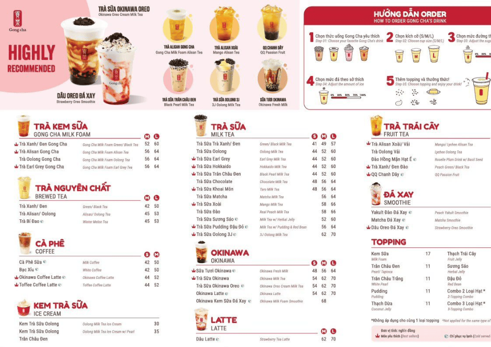 Menu thương hiệu Gong Cha Menu thương hiệu Gong Cha