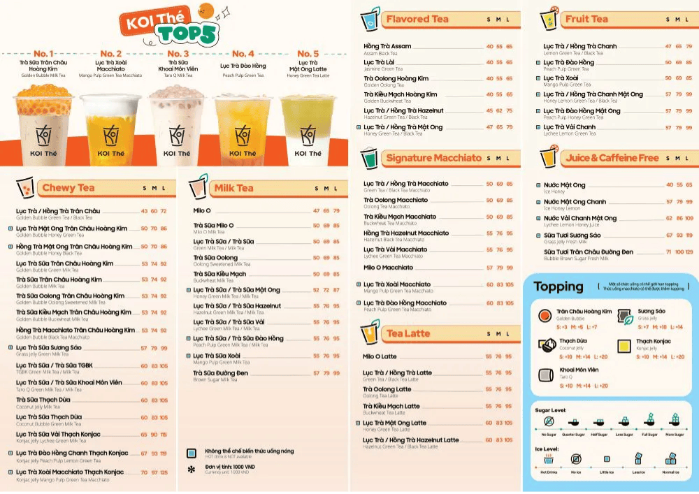 Menu thương hiệu Koi Thé Menu thương hiệu Koi Thé