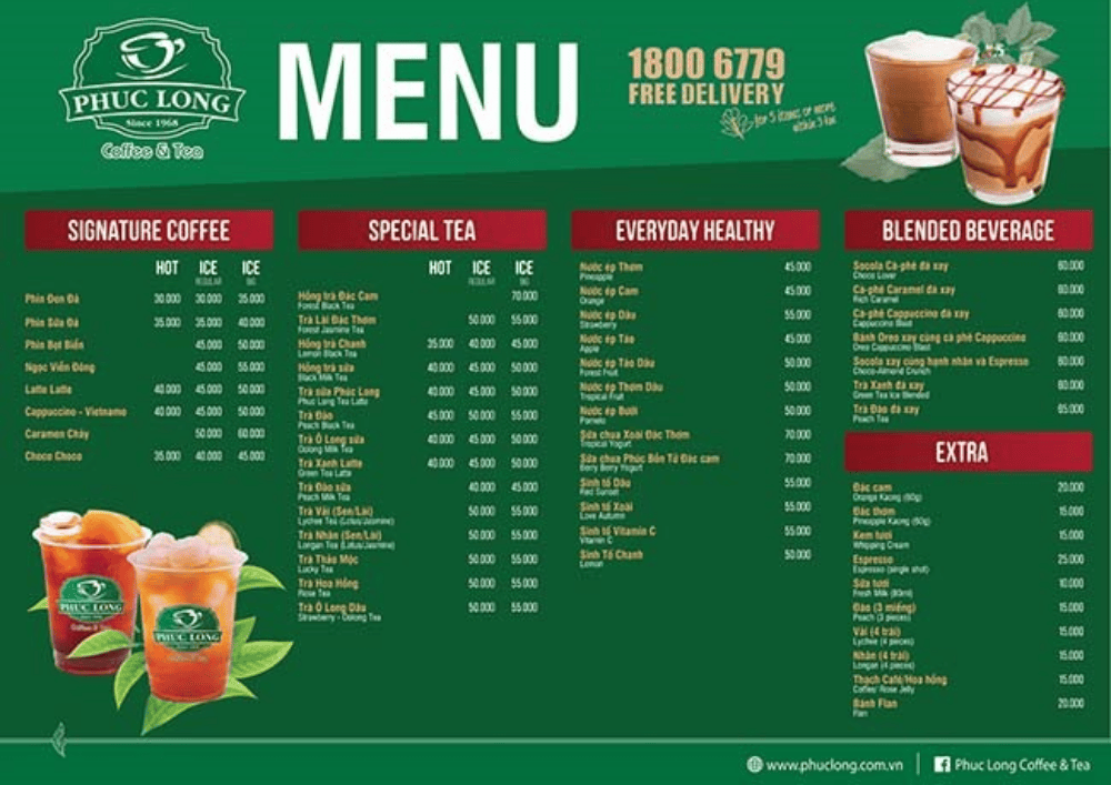 Menu thương hiệu Phúc Long Menu thương hiệu Phúc Long