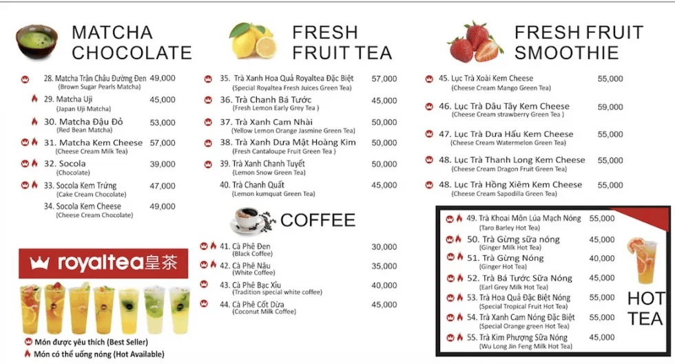 Menu thương hiệu Royaltea Menu thương hiệu Royaltea