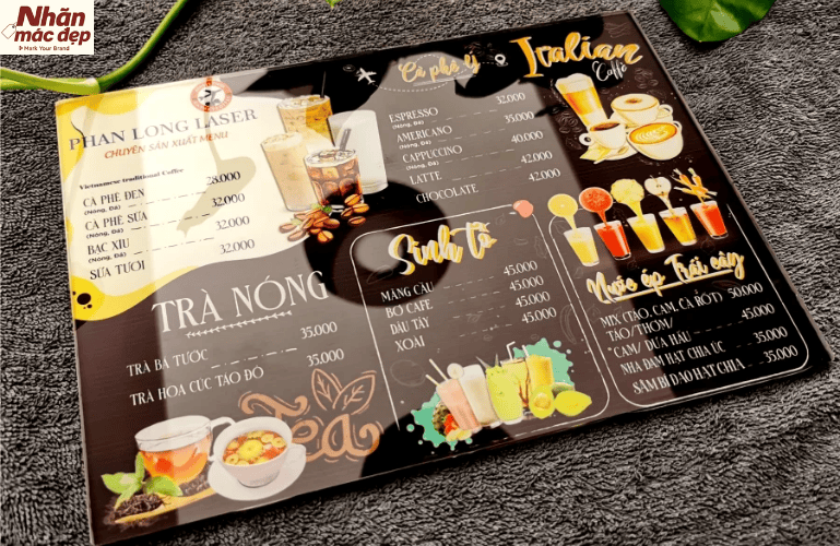 Menu quán cà phê chất liệu nhựa Menu quán cà phê chất liệu nhựa