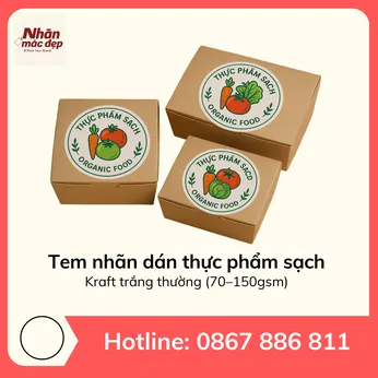Tem Nhãn Dán Thực Phẩm Sạch - Kraft Trắng Thường