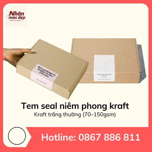 Tem seal niêm phong - Kraft trắng thường