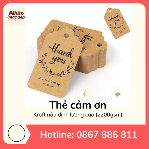 Thẻ cảm ơn giấy Kraft nâu