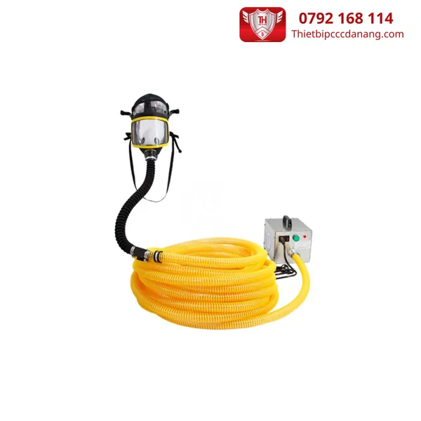 Mặt nạ phòng độc cách ly (có mặt trùm và máy tạo oxy chạy điện) ống lấy không khí dài 10m + máy tạo oxy chạy điện sử dụng 1 người