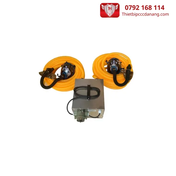 Mặt nạ phòng độc cách ly (có mặt trùm và máy tạo oxy chạy điện) ống lấy không khí dài 10m + máy tạo oxy chạy điện sử dụng 2 người