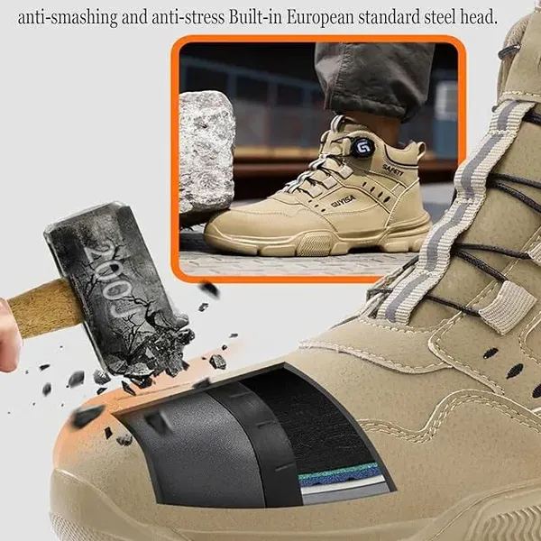 Giày Bảo Hộ Đi Phượt Cổ Cao Khóa Vặn Mũi Thép Đế Kevlar VA14N-MID