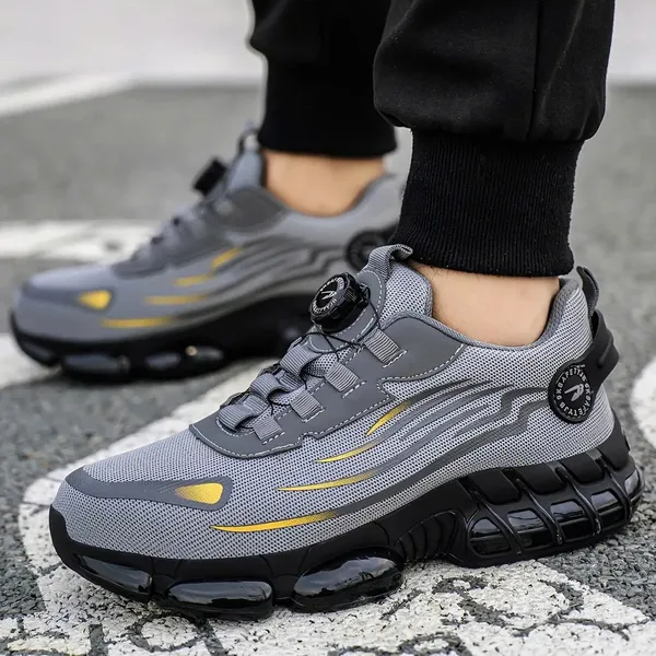 Giày Chống Đinh Thời Trang VA19 Đen - Xám Thiết Kế Khóa Vặn Cao Cấp