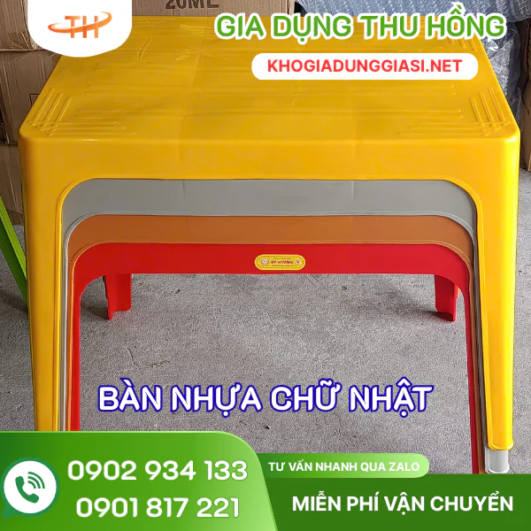 Bàn nhựa chữ nhật nhiều màu Bàn nhựa chữ nhật lớn đủ màu