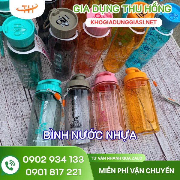 Bình nước nhựa nhiều màu Bình nước nhựa nhiều màu có sẵn TPHCM