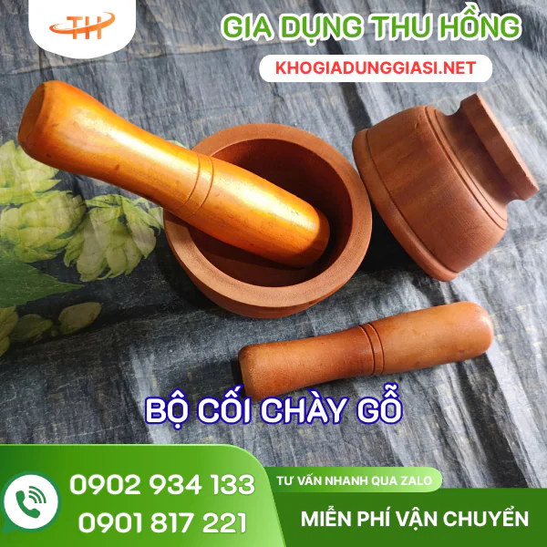 Bộ cối chày gỗ cầm tay Bộ cối chày gỗ cầm tay tiện dụng cho nhà bếp