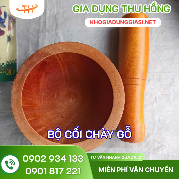 Bộ cối chày gỗ giã tiêu, tỏi, ớt Bộ cối chày gỗ giã tiêu, tỏi, ớt