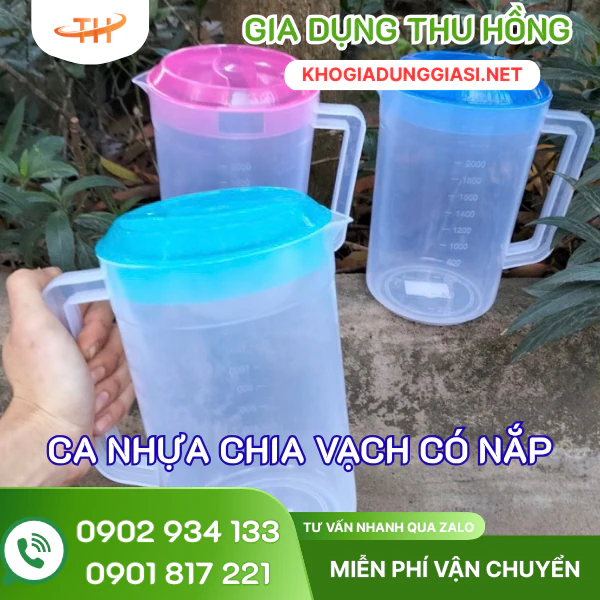 Ca nhựa trong chia vạch có nắp Ca nhựa đo lường có vạch chia sẵn