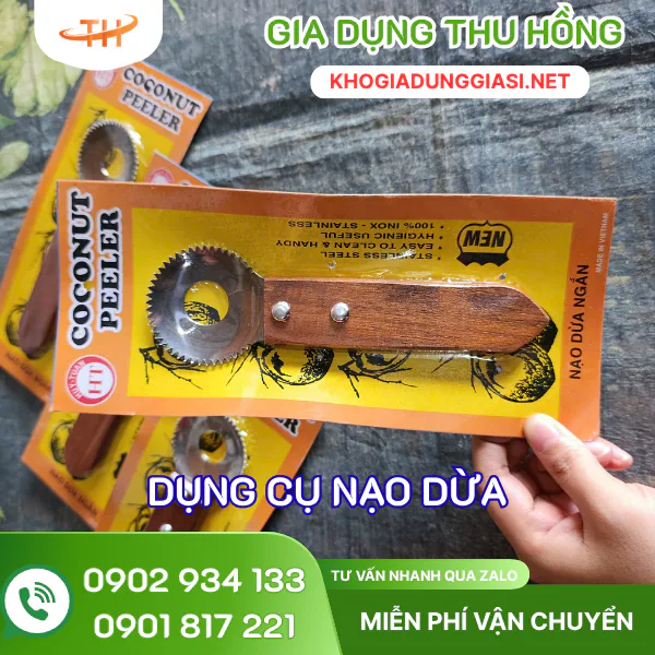 Dụng cụ nạo dừa đầu tròn inox cán gỗ Dụng cụ nạo dừa đầu tròn inox cán gỗ