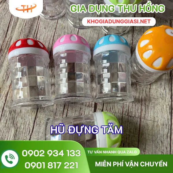 Hũ đựng tăm trong suốt nắp màu Hũ đựng tăm trong suốt nắp màu