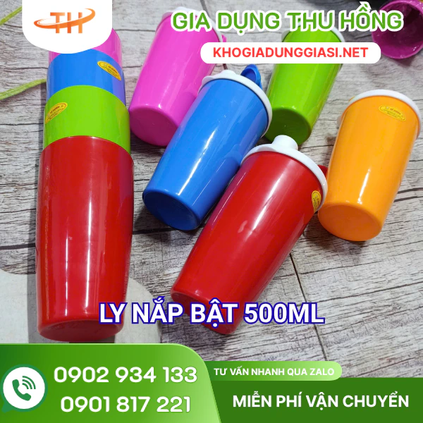 Ly nhựa nắp bật 500ml Ly nắp bật 500ml đủ màu