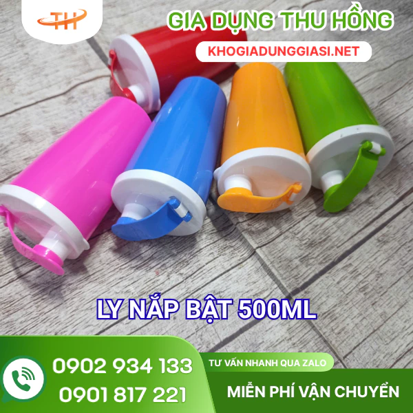 Ly nhựa nắp bật 500ml Ly nhựa 500ml nắp bật kín chắc, bền đẹp theo thời gian