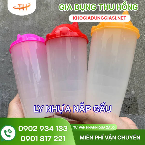 Ly nhựa nắp tai gấu Ly nhựa nắp gấu nhiều màu