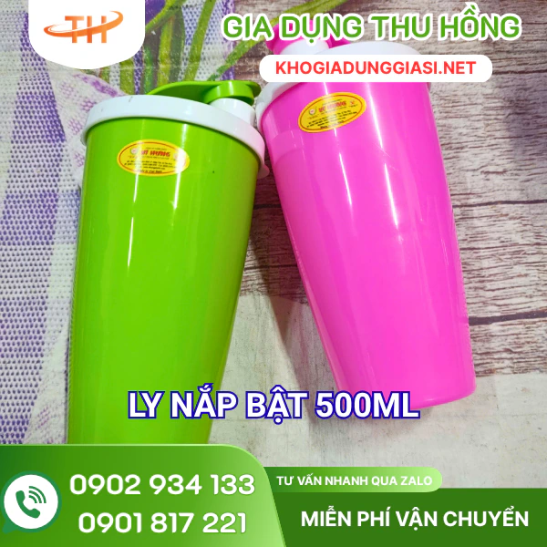 Ly nhựa nắp bật 500ml Ly nhựa PP nắp bật đựng 500ml